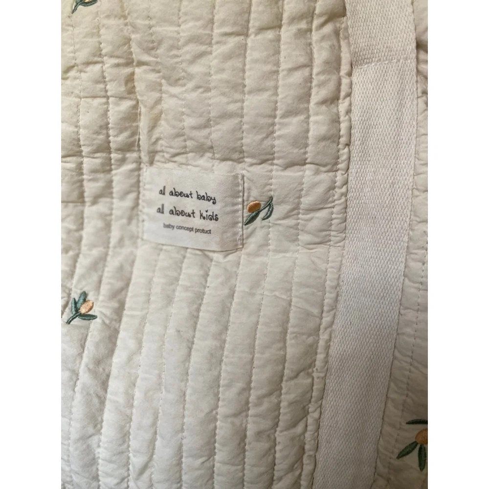 Quilted Embroidered Diaper Tote Bag Neutral Cream Ditsy Floral Cottagecore Baby